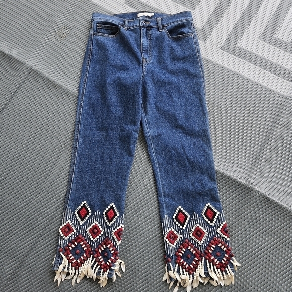 Tory Burch Denim - Tory Burch Mia Embroidered-Cuff Cropped Jeans Size 29